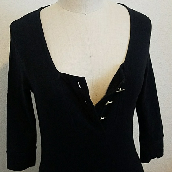 Reiss Black Fitted Stretch Cotton Button Dress - Picture 6 of 8